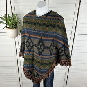 Kenny‎ Brand Fringe Poncho Southwestern Aztec Tapestry Pullover One Size $224